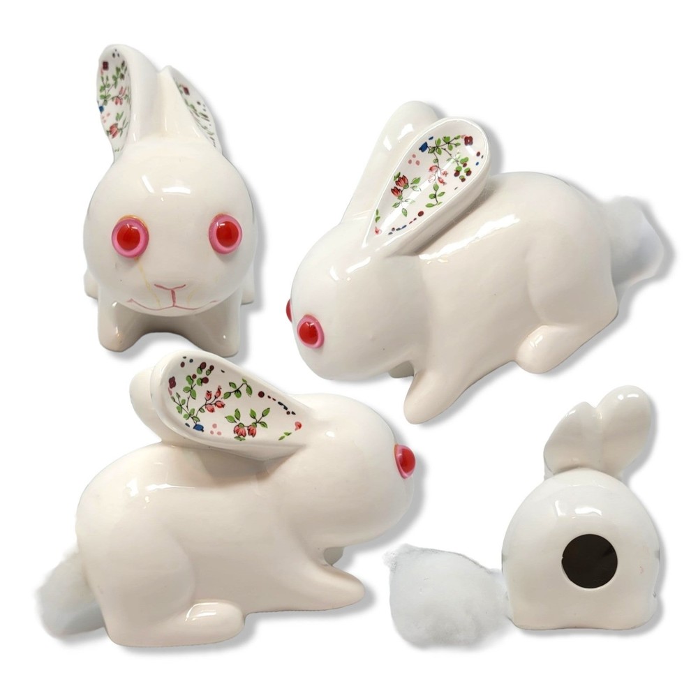 Vintage Enesco 1979 Bunny Rabbit Cotton Ball Dispenser Decor